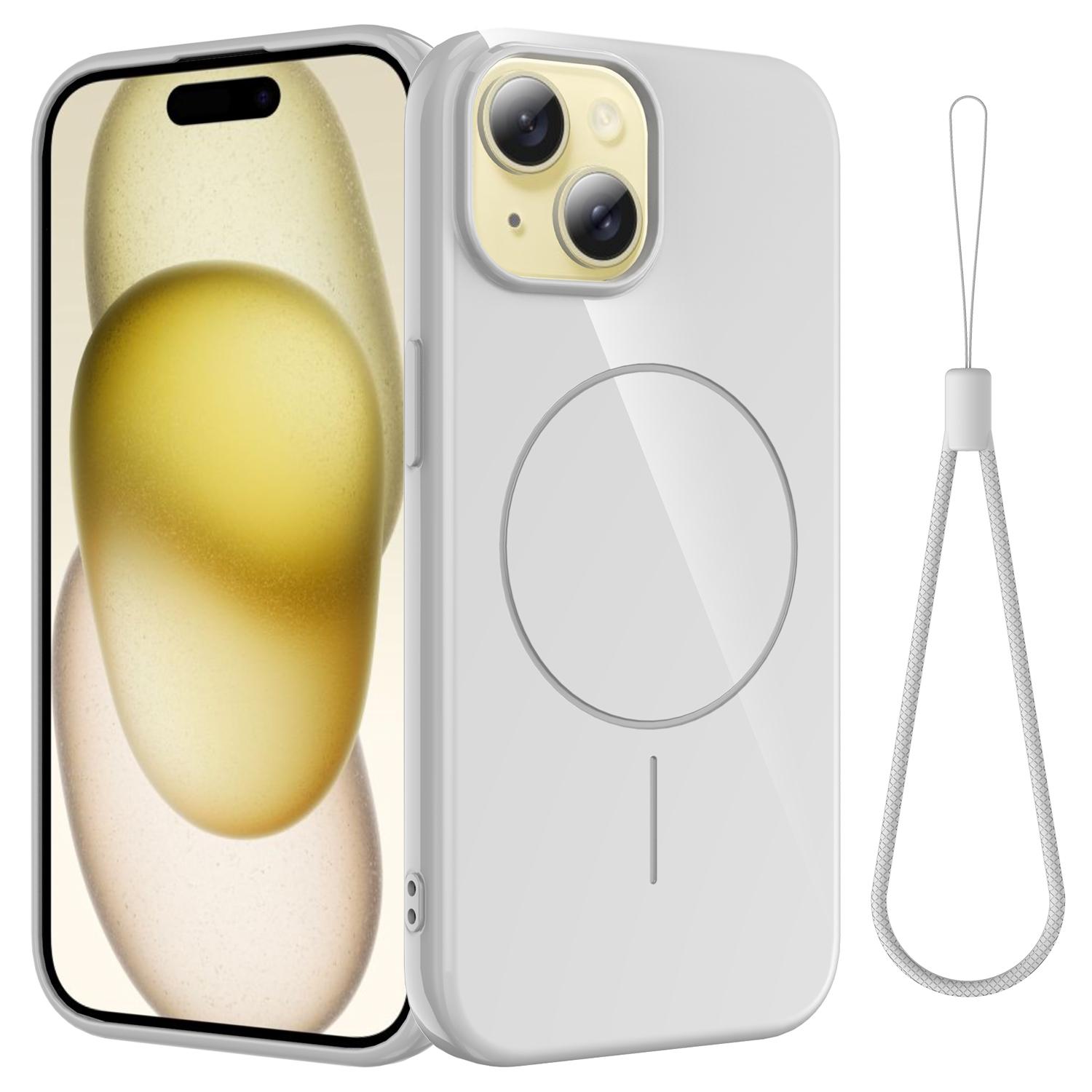 

For iPhone 15 Plus Magnetic Case Compatible with MagSafe TPU Phone Back Cover with Lanyard E