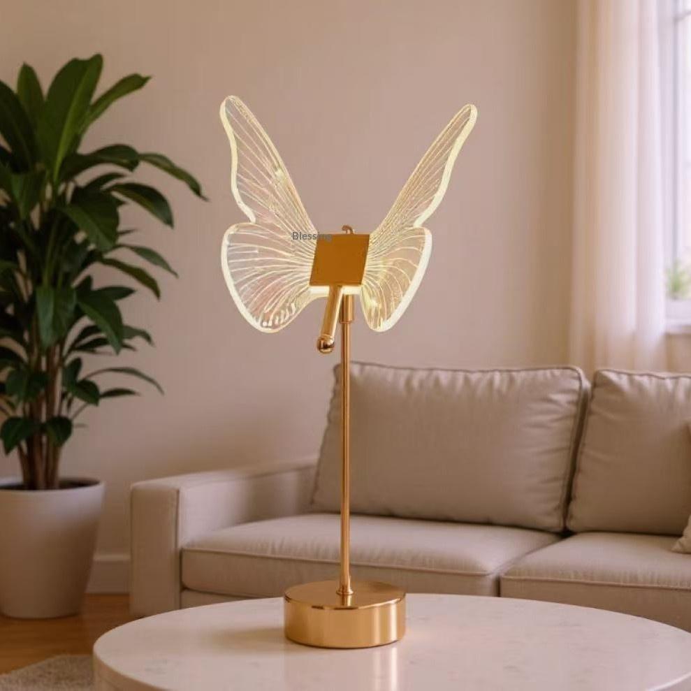 Light Luxury Modern Minimalist Acrylic Metal Butterfly Table Lamp Ambient Night Light Bedroom Girls' Room Bedside Decoration