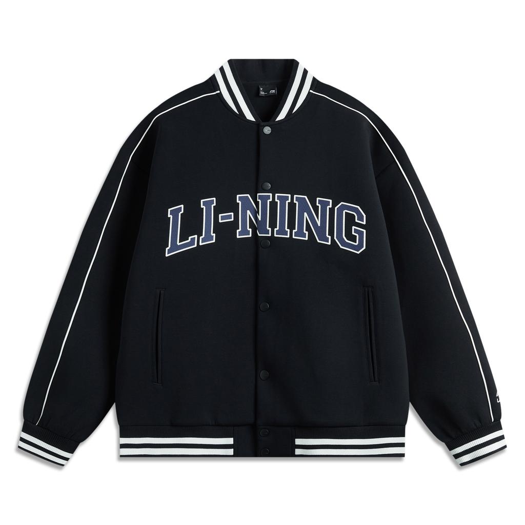 Li-Ning Loose Letter Cardigan Long Sleeve American Style Retro Casual Versatile Baseball Jacket Men Jacket Black AWDUF67-6