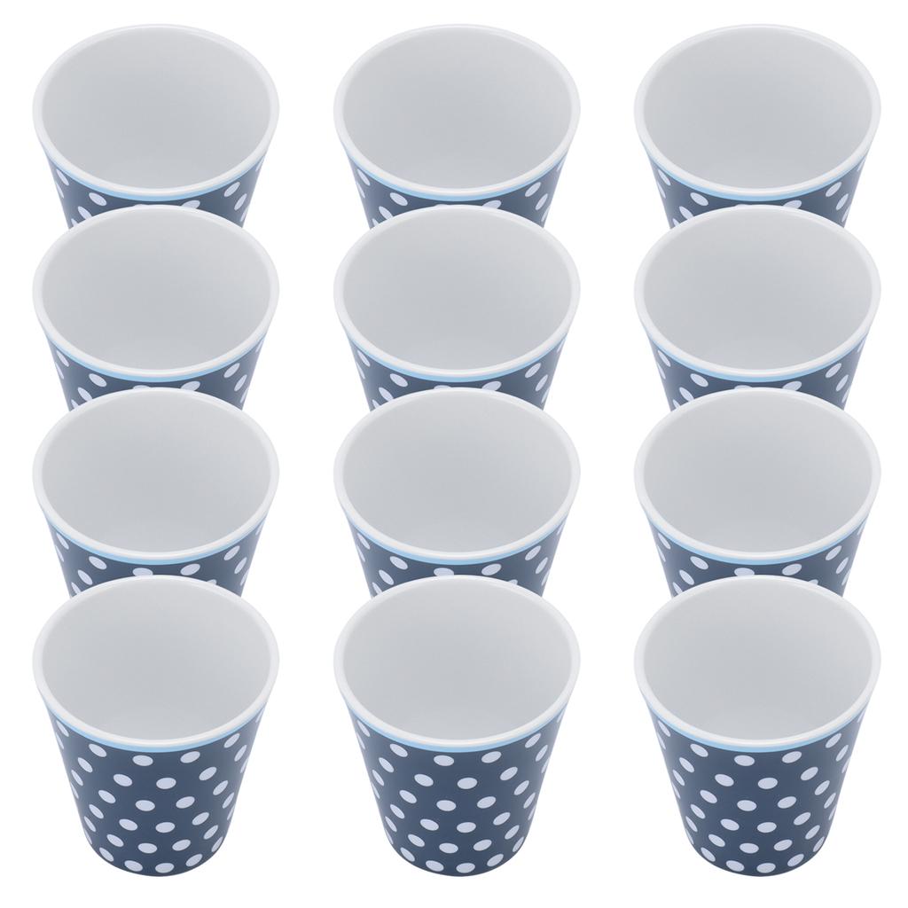 12Pcs Milk Cup AntiScalding Melamine BlueDots Pattern Drinkware Kit for Home Restaurant