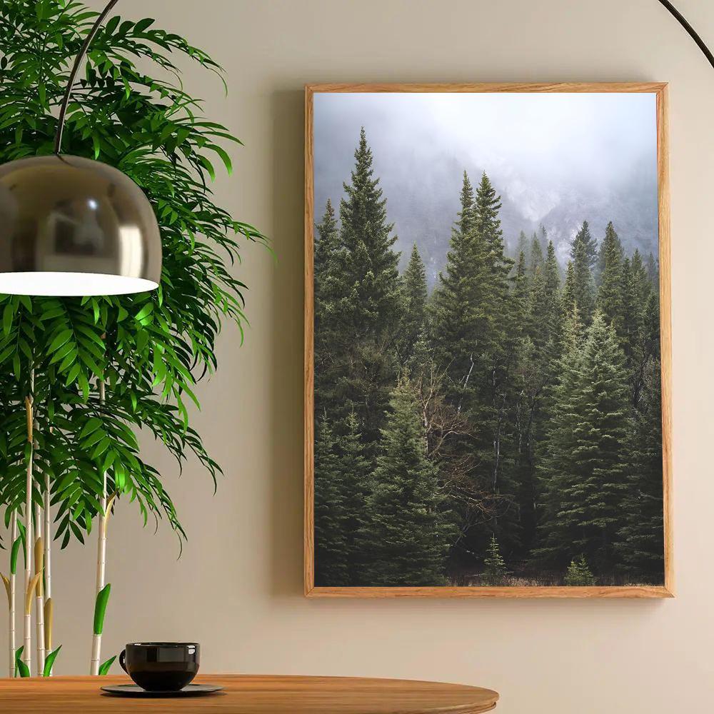 1pc Dark Green Forest Foggy Mountain Landscape Nature Scenery HD Posters Home Room Bar Cafe Decor Art Wall Painting Picture