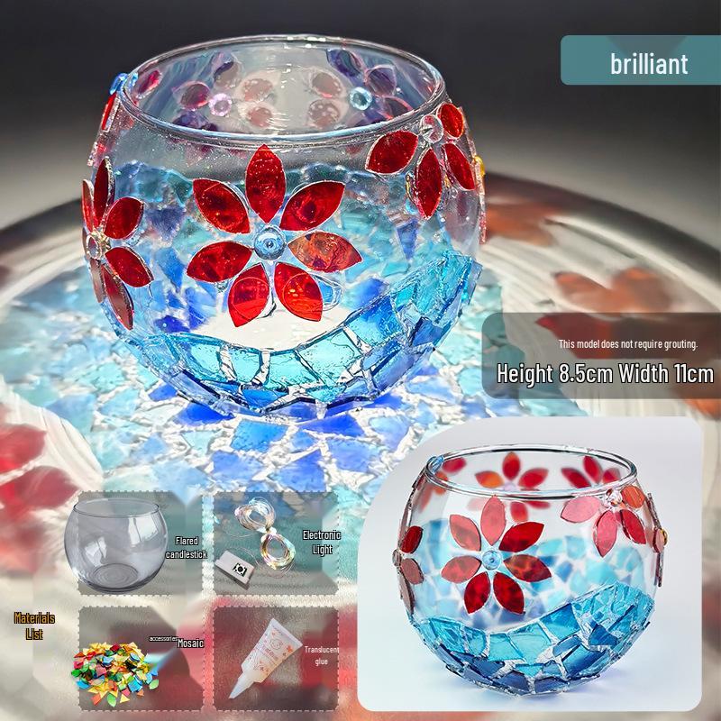 Mosaic DIY Candle Holder Kit: Educational Parent-Child Crystal Glass Light-Up Gift