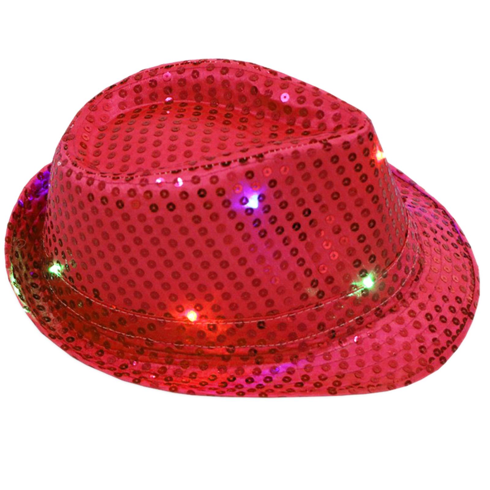 

Lights Mardi Gras Sequin Light Up Fedora Hat Themed Party Fedora Hat Supplies Kids Blingbling Show Dance Jazz Hat червоний