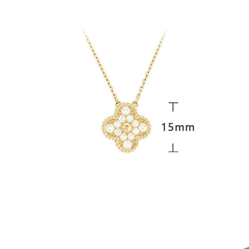 K rose gold four-leaf clover necklace women's single flower white fritillary chalcedony laser agate full diamond collarbone chain