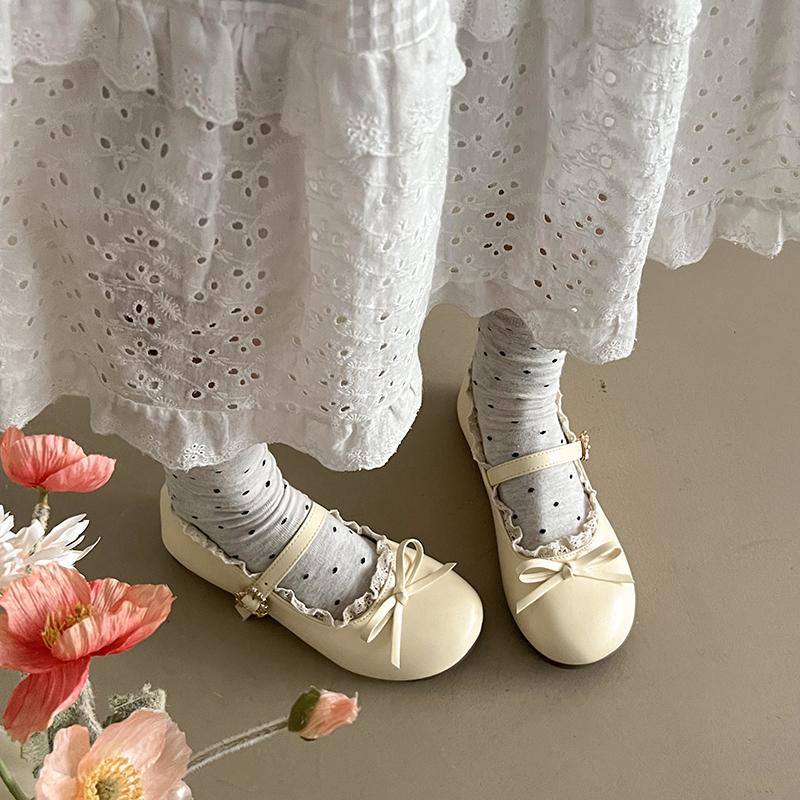 

French Mary Jane Shoes Women 2026 New Spring Round Toe Bow Slip Strap Soft Sole Non-slip Shoes 35
