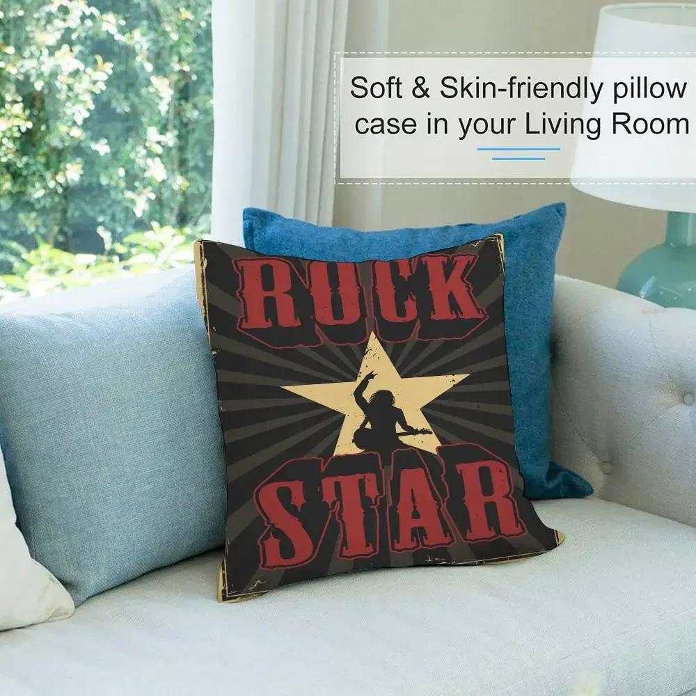 Vintage Rock Music Pillow Case Short Plush Double-sided Print Square Throw Pillow Covers Sofa Home Cushion Decor