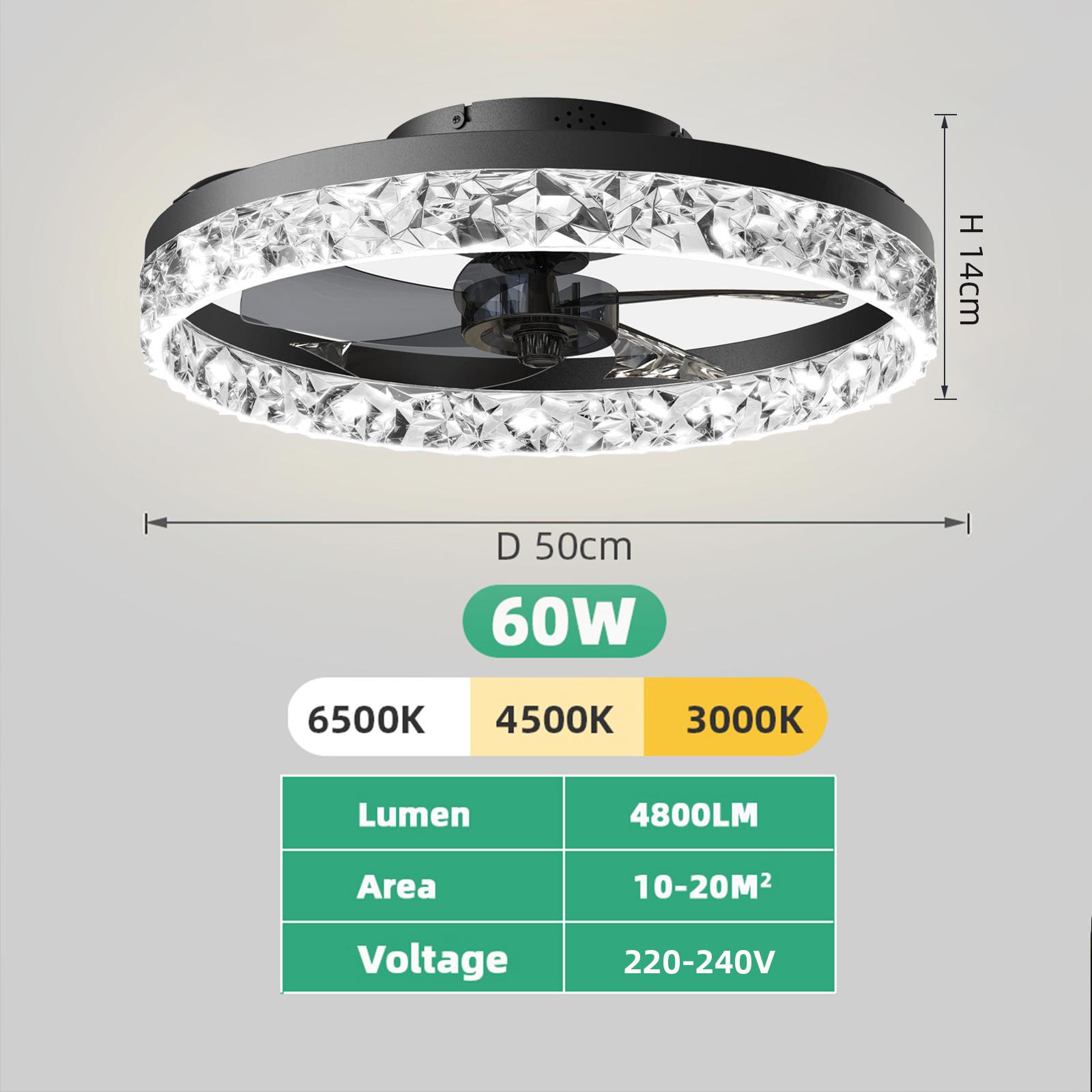 

Акриловый потолочный вентилятор со светодиодной подсветкой для гостиной, спальни, люстры для дома, современный светодиодный потолочный вентилятор, лампа, декоративное освещение 60W&85-265V чёрный