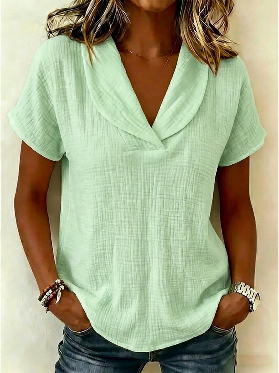 

Women s summer knitted short-sleeved top linen butterfly collar European and American, casual XXXL світло-зелений колір