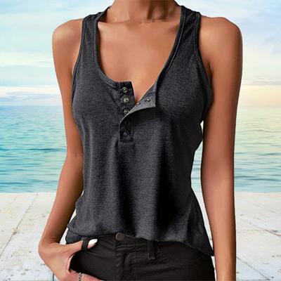 Damen Weste Druckknöpfe Geripptes Locker sitzendes Dehnbares T-Shirt für Fitness