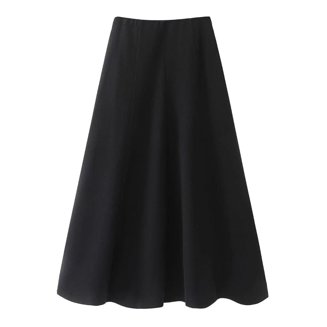 2025 Hepburn Style Elegant High-Waisted A-Line Midi Skirt for Women L чёрный