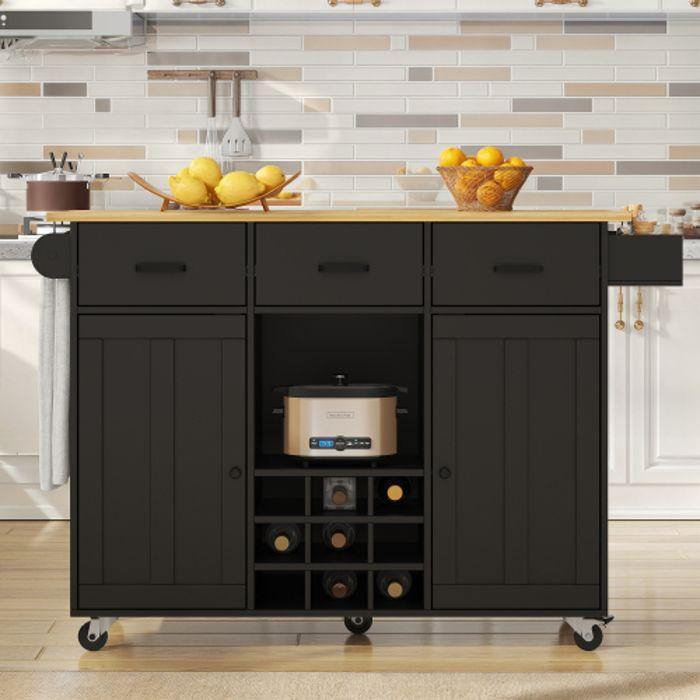 Chariot De Cuisine - MUVOE - Amovible - Noir - 3 Tiroirs - Plateau Pliable