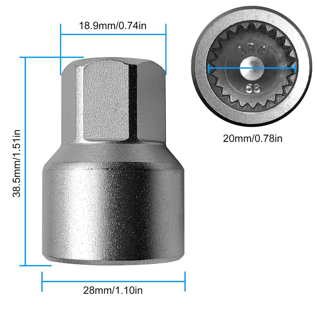 Wheel Locking Nut Key Replacement for Porsche, 58 Thick Walled Wheel Lock Nut Socket Adapter, Wheel Anti Theft Lug Nut