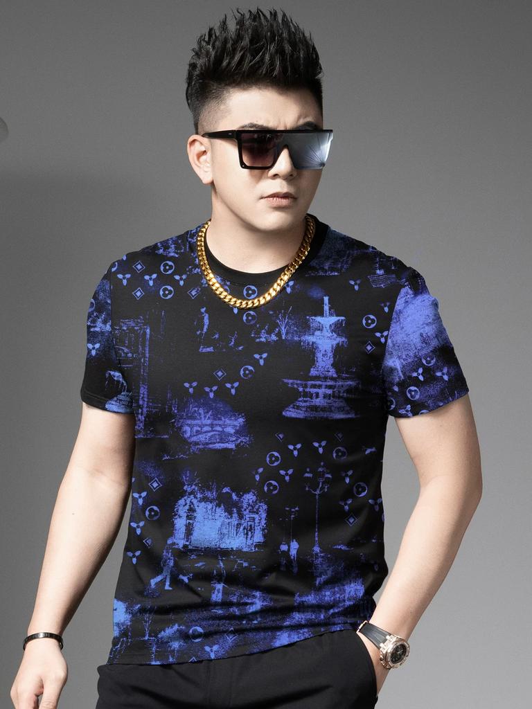 European Goods 2025 Summer New Short-Sleeved T-Shirt Men's Round Neck Half-Sleeved Top Casual Versatile Trendy Brand Printed T-Shirt