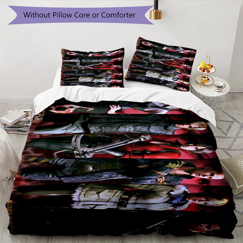 Resident Evil Characters Design Bed Bedding Set 1 Duvet Cover + 2 Pillowcases Soft Breathable Household Bed Linens