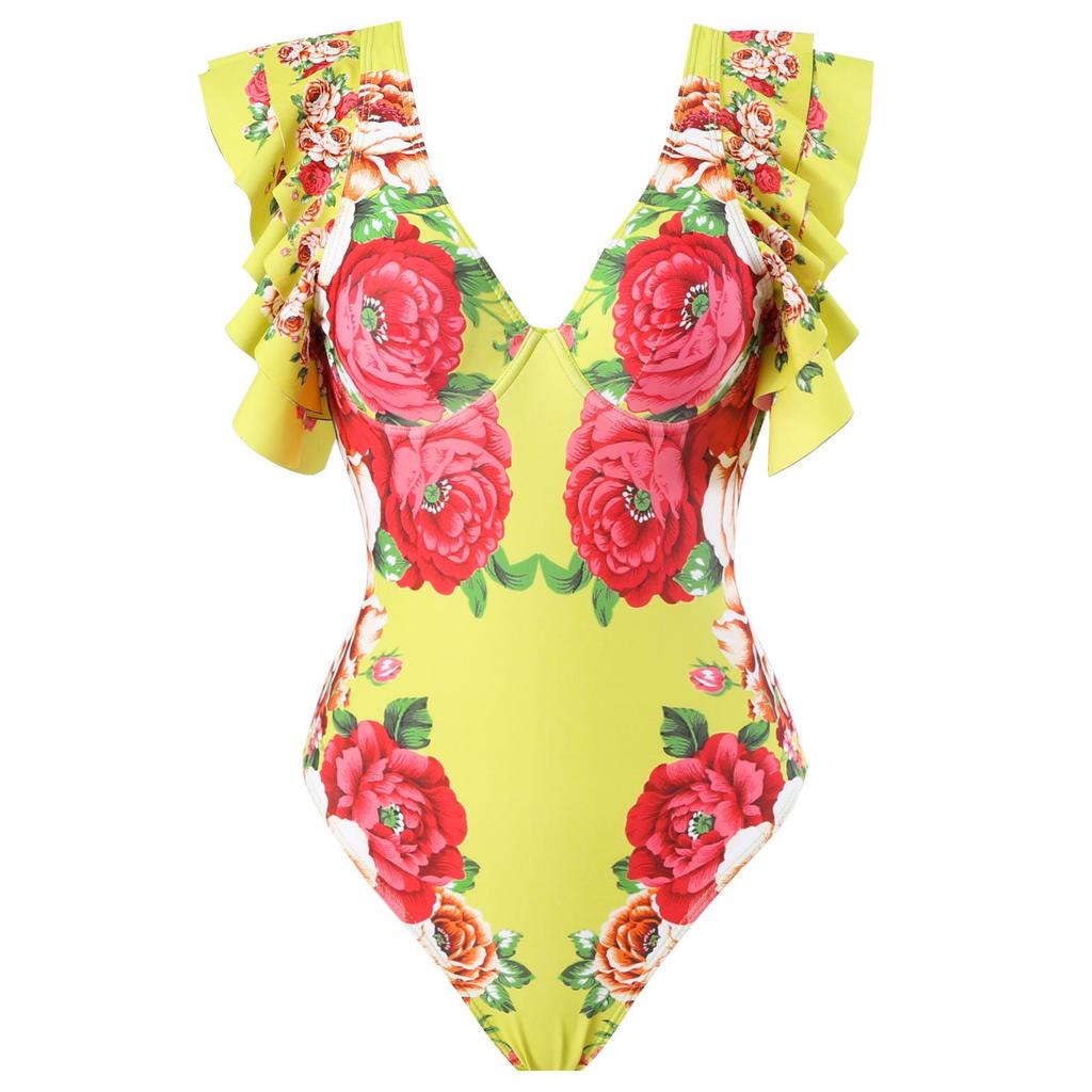 2023 Trendy Sexy Women's One-Piece Printed Swimwear with Spaghetti Straps - European and American Style