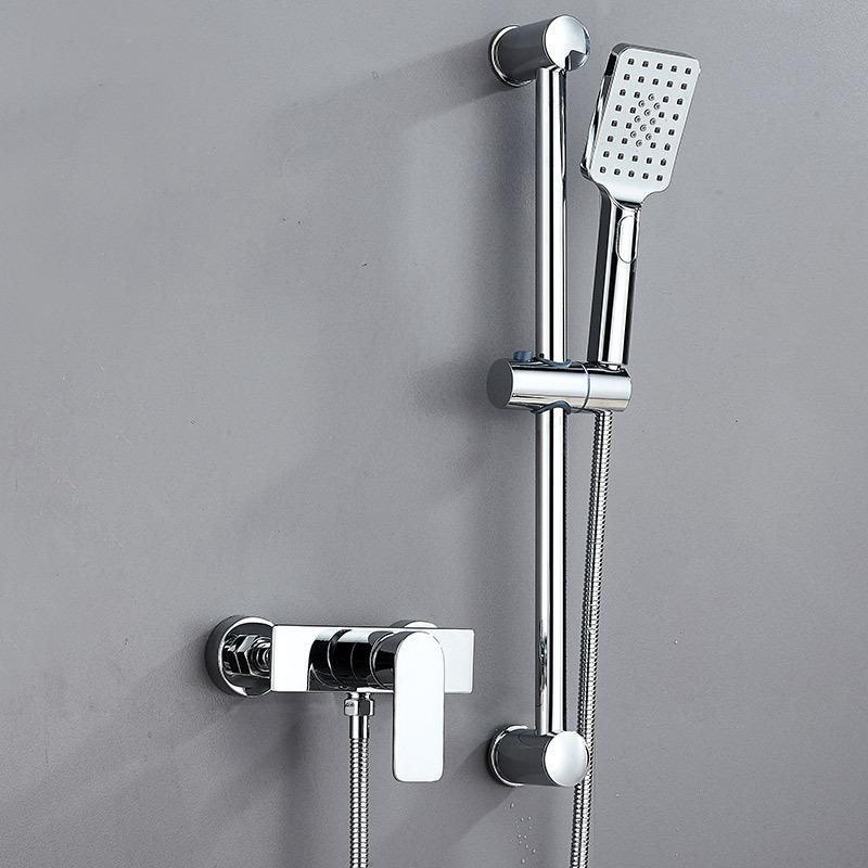 Chrome Brass Simple Shower Set Wall Mounted Hot Cold Water Mixer Faucet Shower Lift Shower Faucet Handheld Shower Set