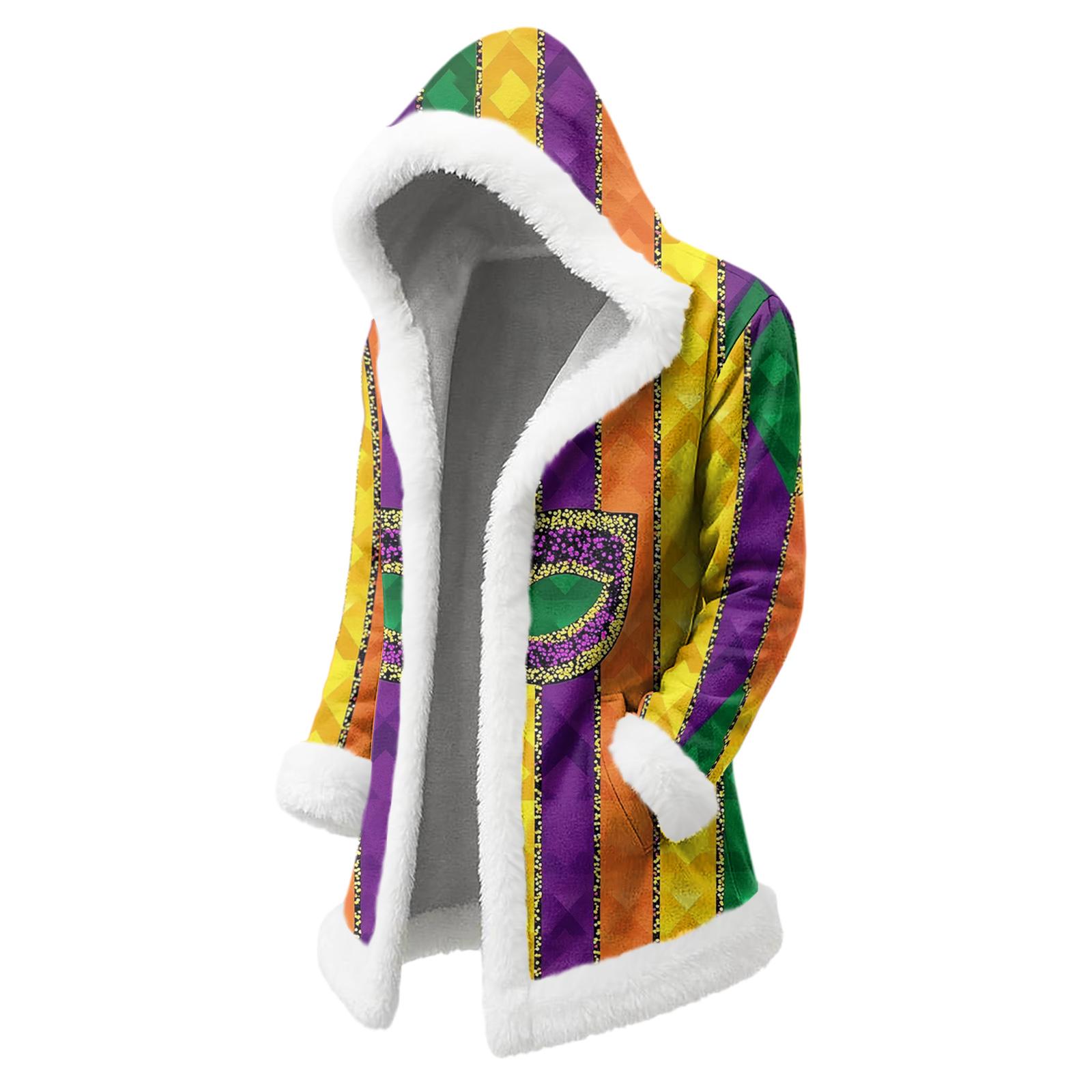 

Unisex Casual And Fashionable Plush Collar Hooded Long Sleeved Carnival Print Jacket XL