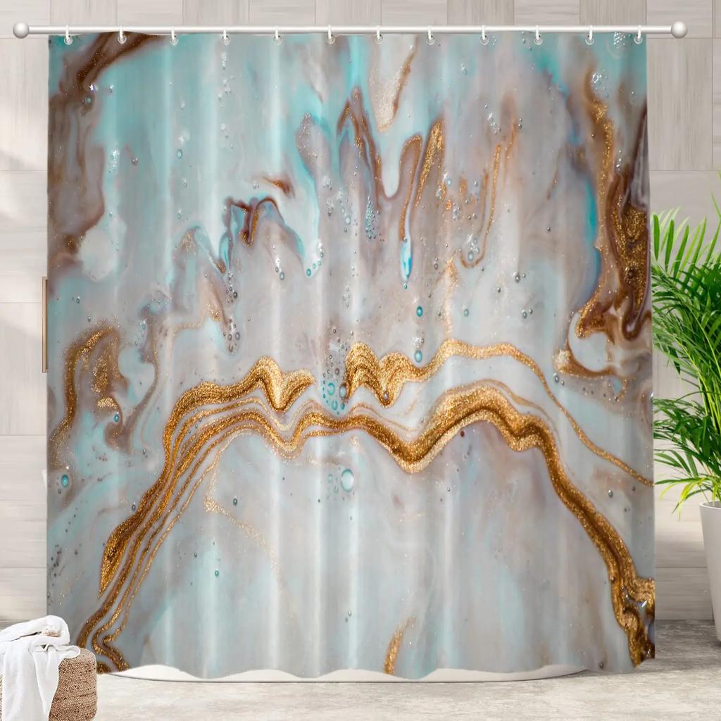 Marble Shower Curtain, Modern Abstract Bath Curtain For Bathroom Bathtub, Luxury Watercolor Marble Ink Shower Curtain With Hooks