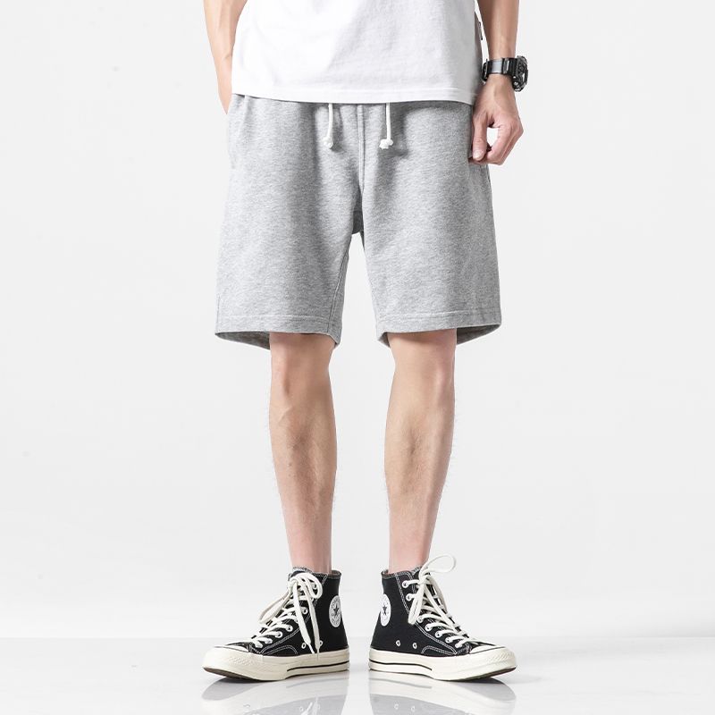 Men's Summer Pure Color Simple Drawstring Athleisure Shorts Men's Fashion Brand All-Matching Couple Loose Straight-leg Cropped Pants