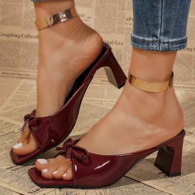 

Женские шлепанцы с бантом, летние новые, для улицы, с квадратным носком, на блочном каблуке, шлепанцы, большого размера, на высоком каблуке, крутые для мытья пола 42 бордовый