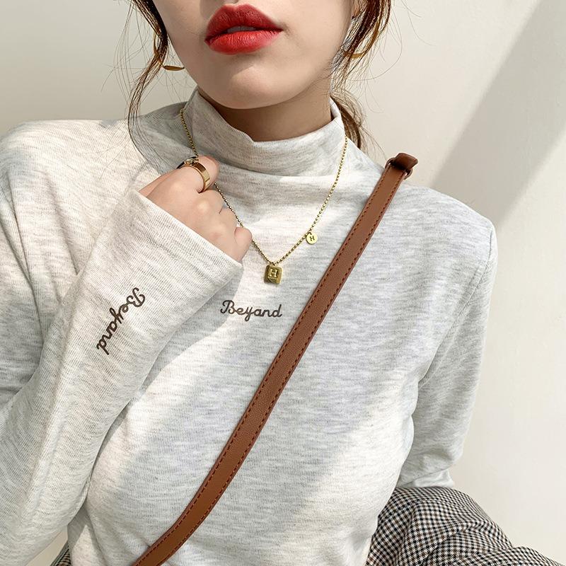Premium German velvet warm long-sleeved inner top, autumn and winter slim-fit versatile embroidered semi-turtleneck shirt, bottoming shirt