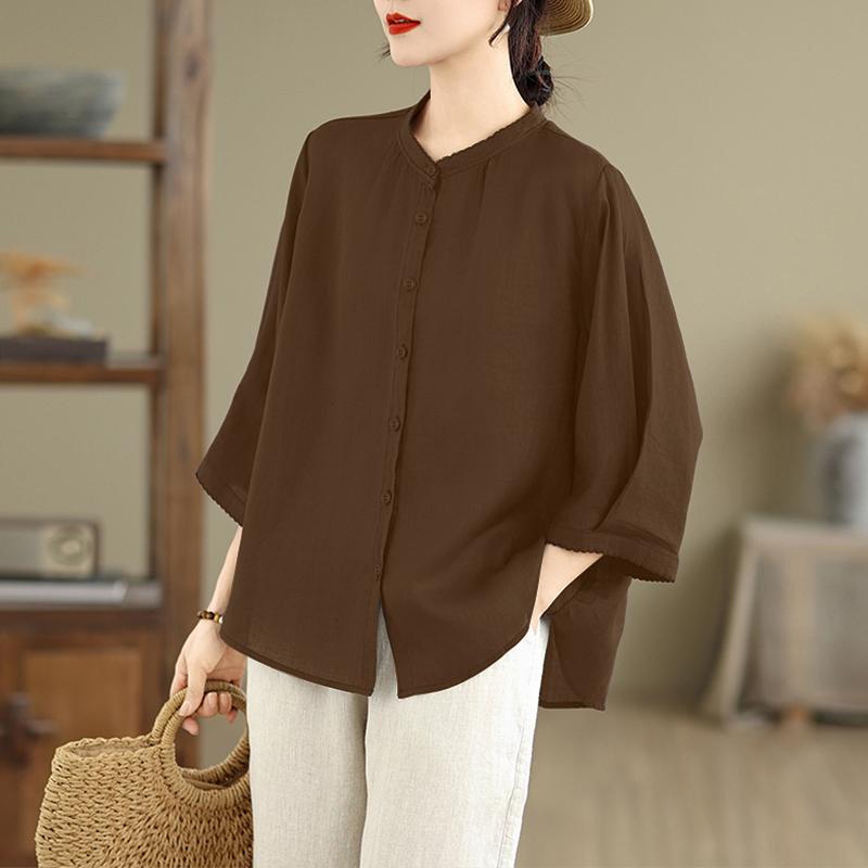 ZANZEA Women Casual Round Neck Solid Color Loose 3/4 Sleeve Blouse