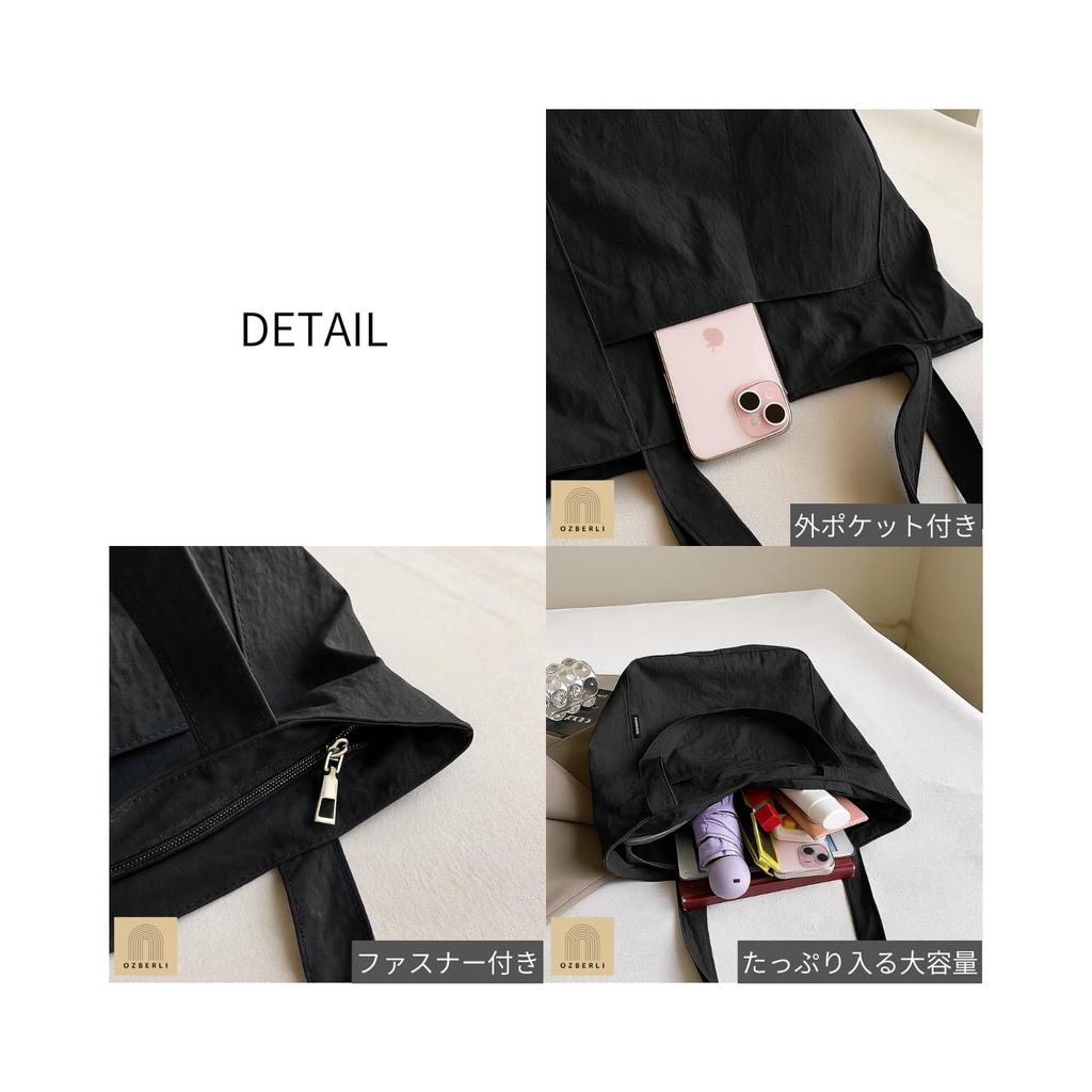 OZBERLI Women's Zippered Tote Bag, Lightweight, Large Capacity, Shoulder Bag, Stylish, A4 Size, Mother's Tote Bag, Commuter Bag, Cute Tote Bag,