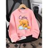 European Sizes Girls Soft Crewneck Sweatshirt Coffee Break Teddy Bear Tea Time with Cute Print, Casual All-Match, Ideal Holiday Present