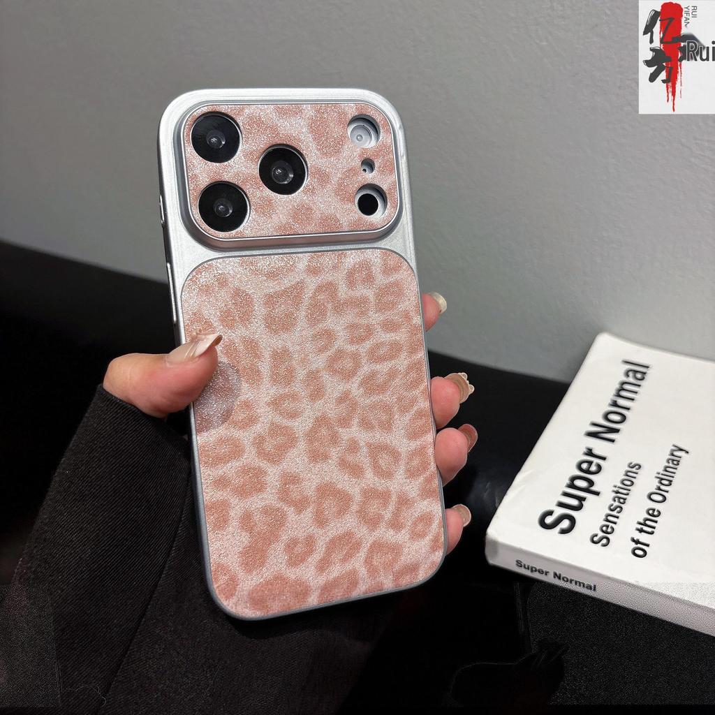 Apple 17 Pro Max Light Luxury Leopard Glitter Phone Case - iPhone 16 Precise Fit, 15 Leather Sticker, 14 Protective Cover