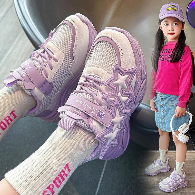 Girls' Sports Shoes Net Surface Breathable Spring and Autumn New Soft Soled Running Shoes for Children Big Daddy Shoes for Girls