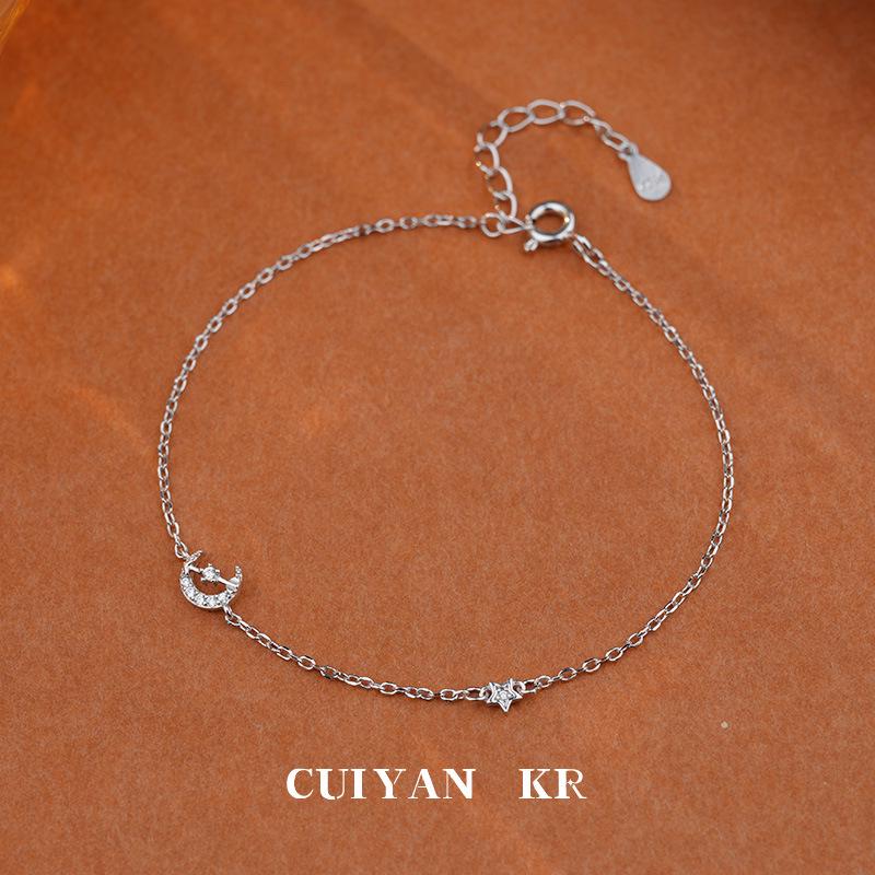 Cui Yan S925 Sterling Silver Korean Star & Moon Bracelet for Women - Elegant Daily Jewelry