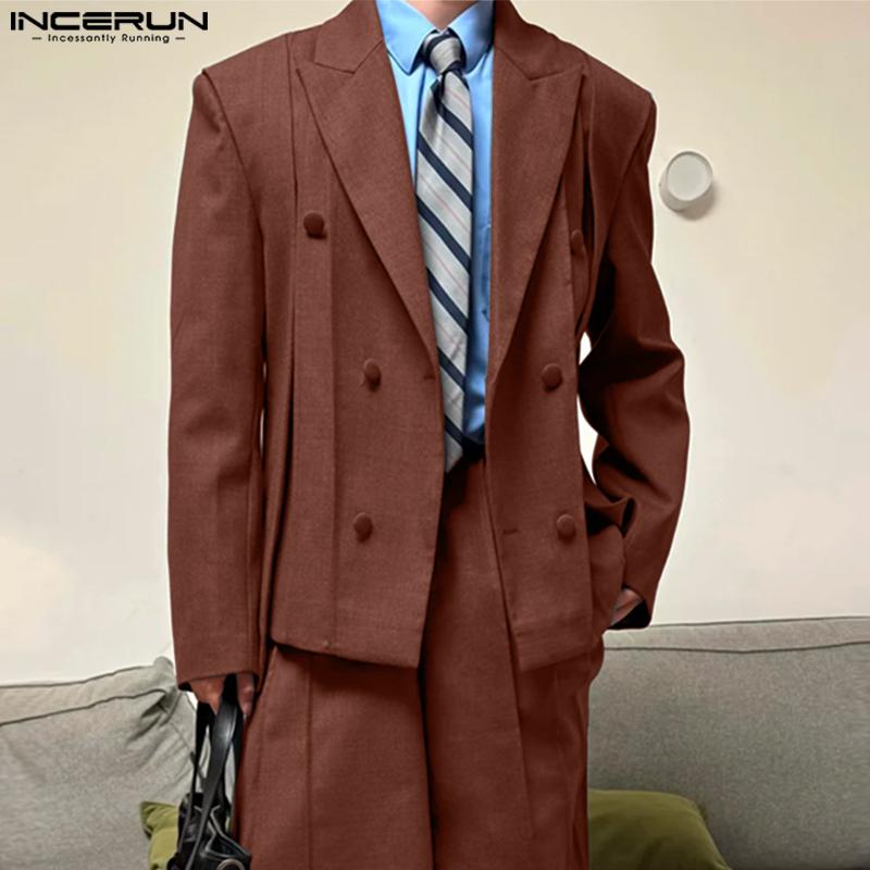 INCERUN Autumn Men Notched Lapel Long Sleeve Oversized Casual Thin Blazer Coats