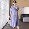Maternity Summer Dress Fashionable Stylish Mom V-Neck Mid-Length Skirt Spring Summer Loose Maternity Dress