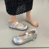 Silberne Ballerinas Damen 2025 Sommer und Herbst neue Schleife Mary Jane Einzelschuhe Französische leichte Mund kleine Lederschuhe