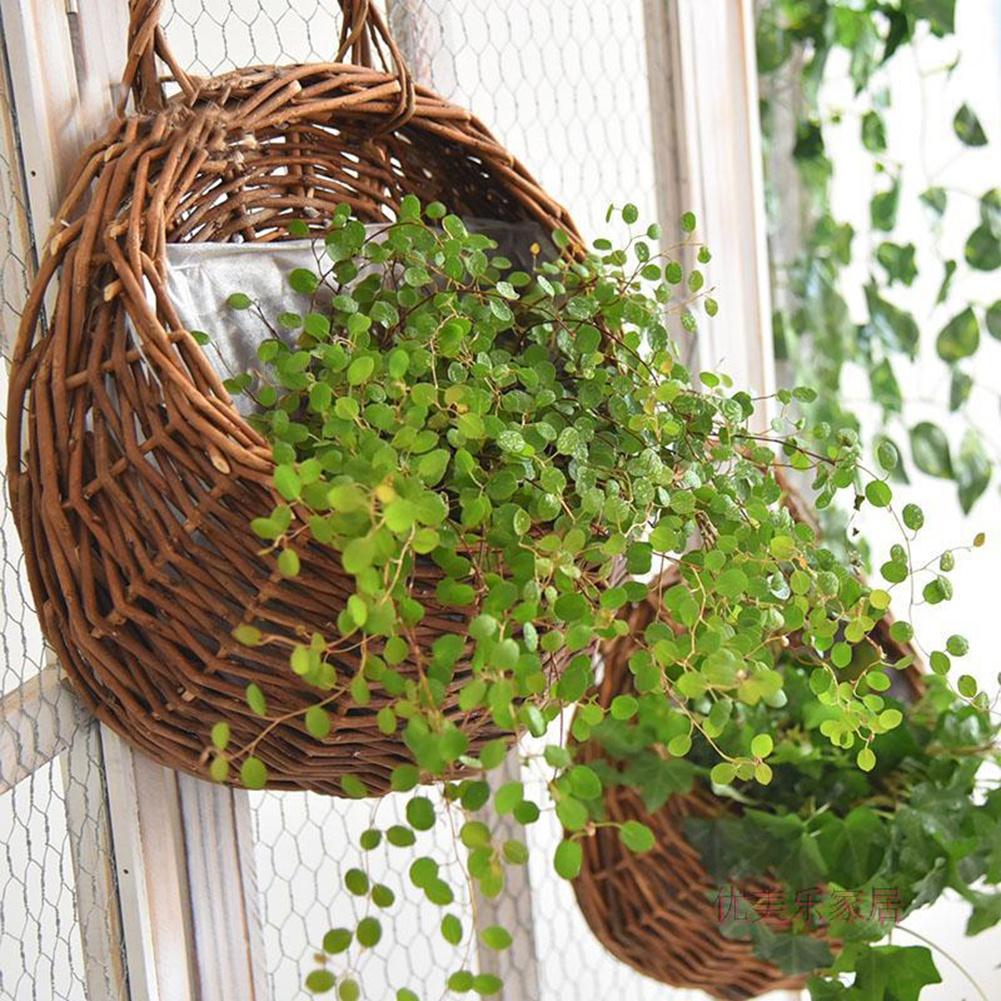 Hanging Planter Wall Mounted Basket Handmade Wicker Flower Pot Woven Rattan Flower Plant Basket Balcony Garden Home Decor