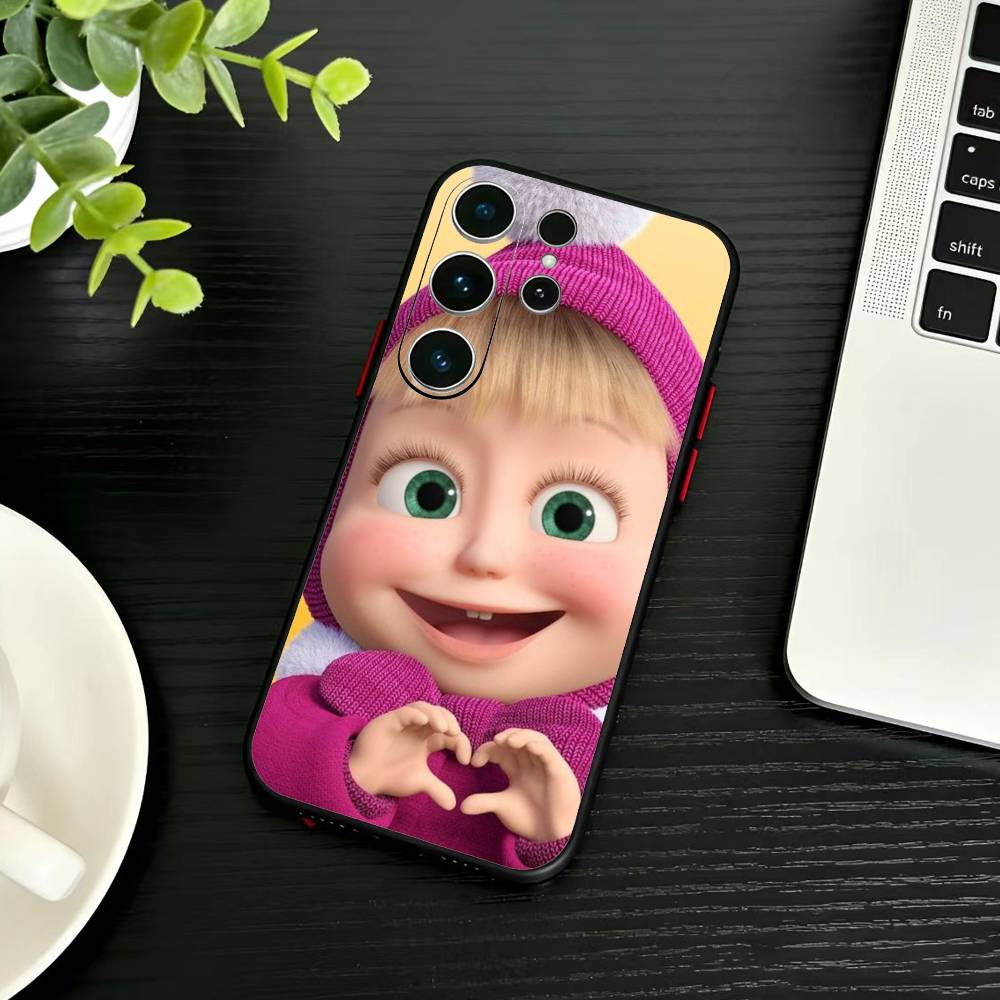 Cute R-Masha and Bears Phone Case For Samsung S26,S25,S24,S23,S22,S30,S21,Ultra,Plus,FE 5G Black Soft Cover