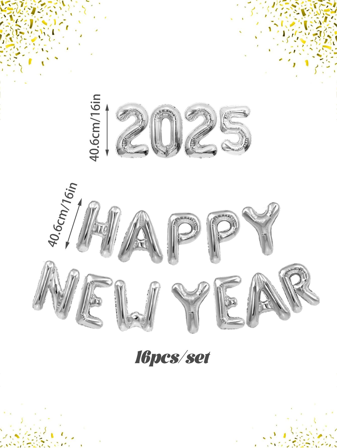 

16 шт./набор-16 дюймов 2025 С Новым годом алюминиевые фольгированные шары набор, новогоднее праздничное украшение, украшение для рождественской тематической вечеринки, Other рубиновый