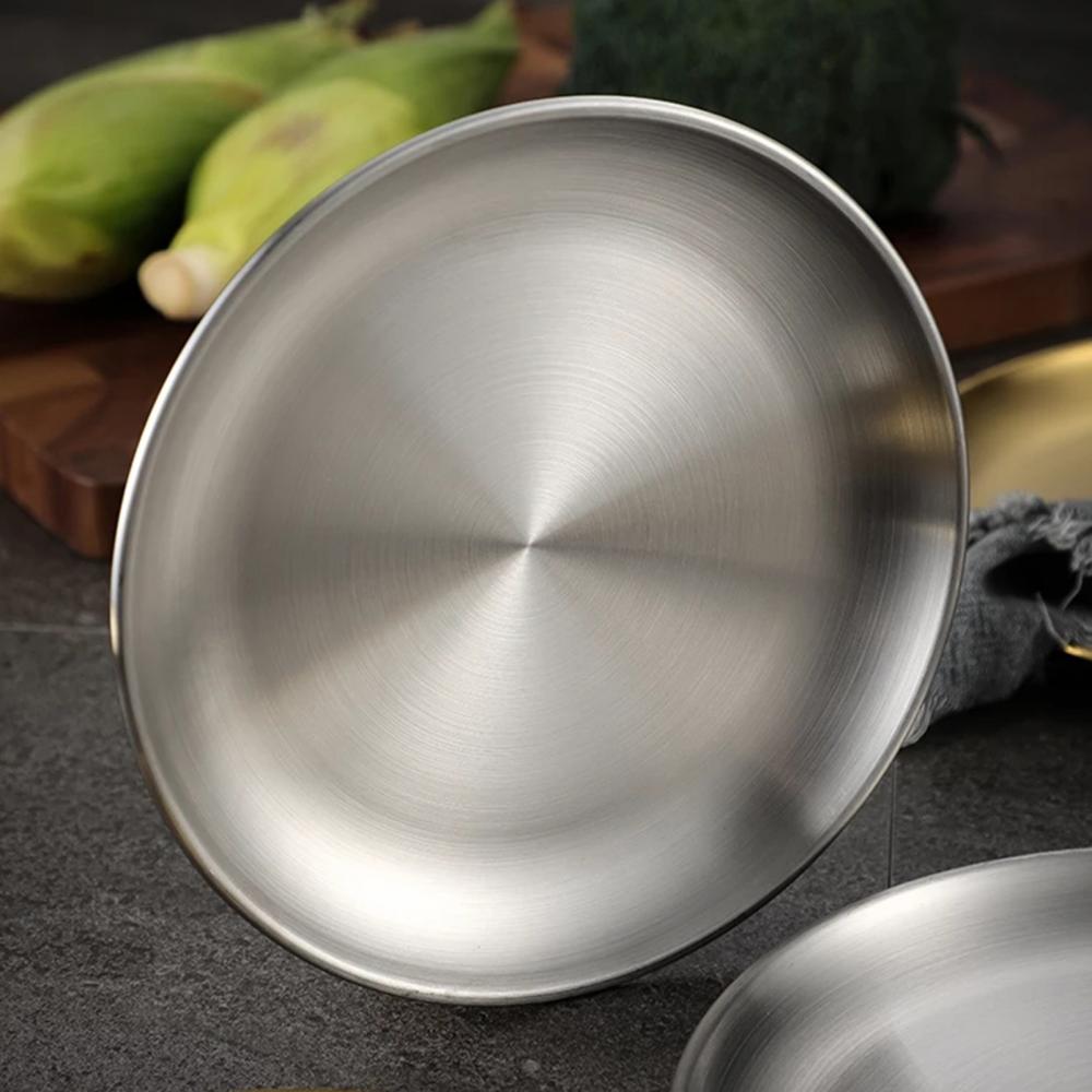 Stainless Steel Round Thickened Dessert Single-layer Plate BBQ Tableware Dish