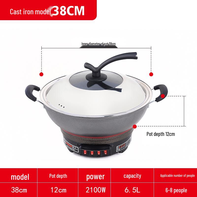Commercial High-Power Cast Iron Electric Wok: Extra-Large Multifunctional Stir-Fry & Cook Pot