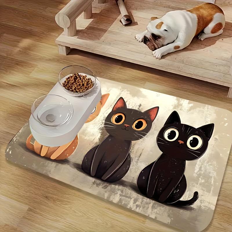 1 Alfombrilla para Mascotas con Bonito Dibujo de Gato, Fácil de Limpiar y Duradera, Alfombrilla Absorbente de Secado Rápido para Alimentación con Base Antideslizante, Alfombrilla de Comida para Gatos de Alta Calidad, Alfombrilla para Comedor de Mascotas