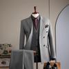 Men's Double-Breasted Striped Suit Set for Weddings & Business – Slim Fit Tuxedo & Formal Wear