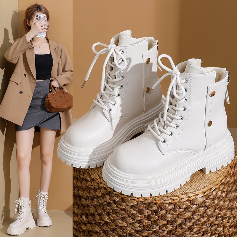 Women's Large Size Thickened Winter Warm Fur One Snow Boots Thickened Lining Ankle Boots Non-slip Hiking Sports Martin Boots