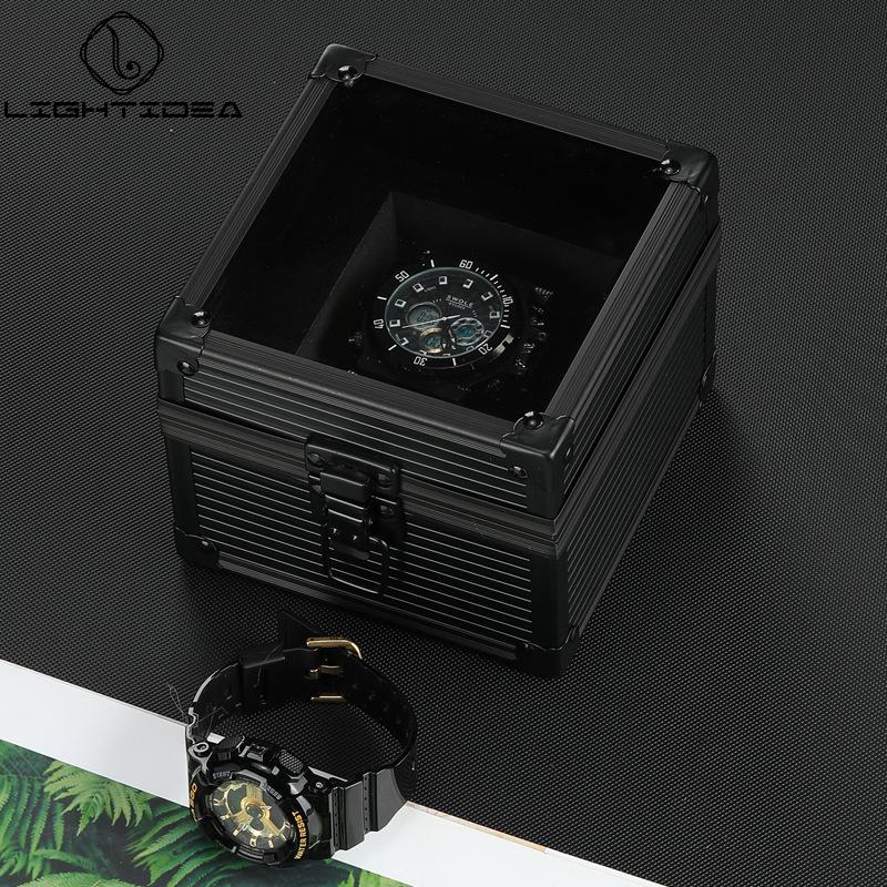 Pure Black & Sky Blue Aluminum Watch Storage Box with Transparent Lid