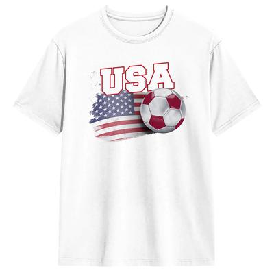 Fun Vintage American Flag USA Soccer Ball Football T-Shirt Men Round Collar 100% Cotton T Shirts  Short Sleeve Tees Gift Idea