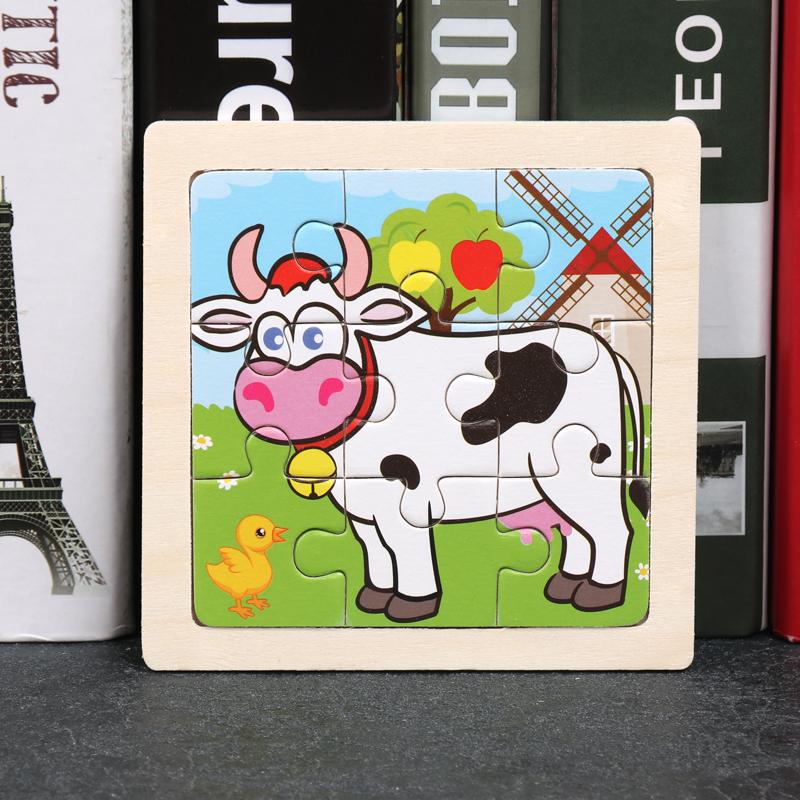 Sale 11X11CM Kids Wooden Puzzle Baby Cartoon Animal Traffic Tangram Wood Puzzle Educational Jigsaw Toys For Children Gifts