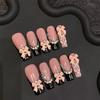 10pcs Press On Nails Black French Style 3D Ribbon Knot Design for Women Reusable Press On Nails for Parties Weddings