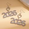 Rhinestone Happy New Year Earrings Aesthetic 2026 Necklace Trendy 2026 Jewelry Suit  Party