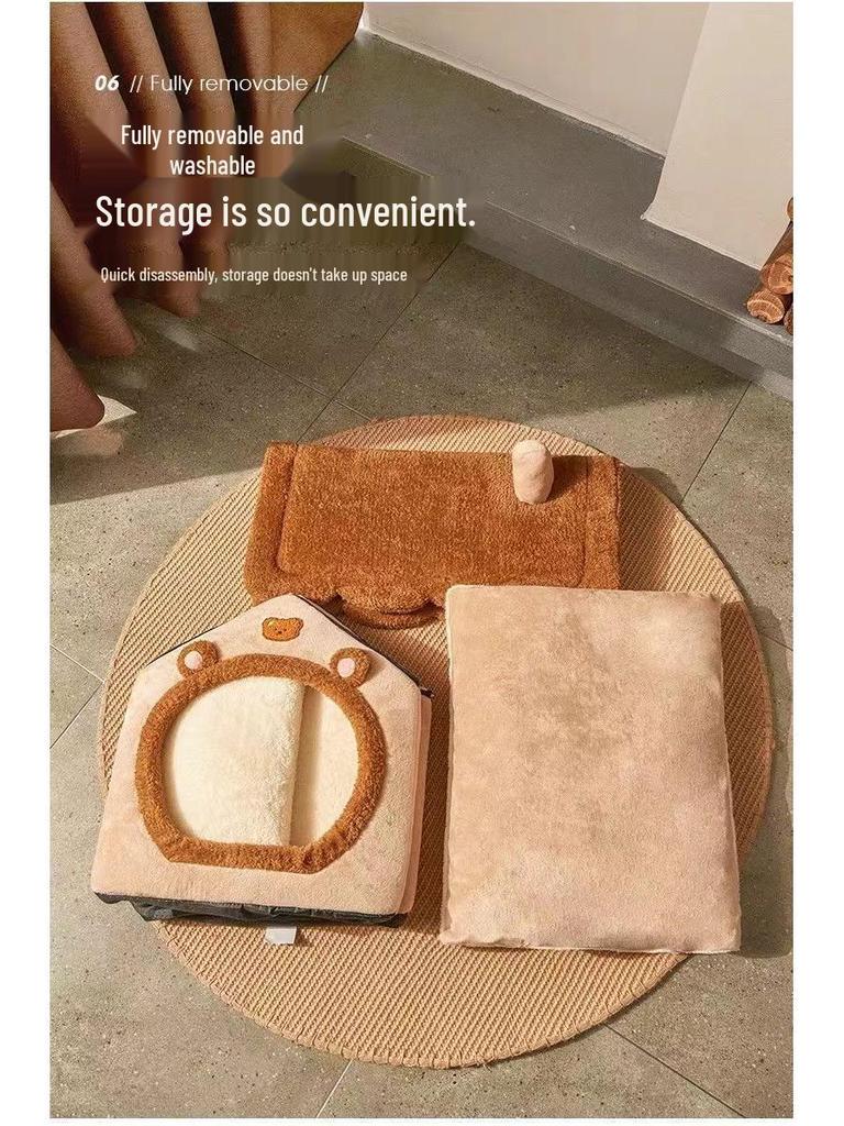 Removable & Washable Pet Nest: Cozy, Semi-Closed House for Cats & Dogs, Suitable for All Seasons