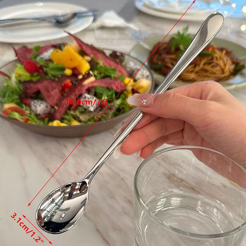 Rostfritt stål rund sked Nät Röd Gyllene middag Långt handtag omrörande dessertskedar för kökstillbehör Prylar