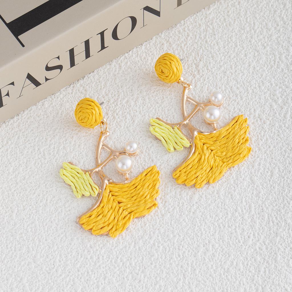 Exaggerated Vacation Wind Leaf Earrings Raffia Weaving Unique Personality Earrings Sweet Temperament Earrings